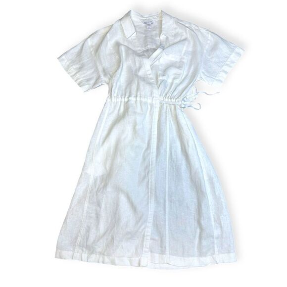 ATHLETA Women’s White Short Sleeve 100% Linen Playa Wrap Dress Size 12 Style #79 - Picture 2 of 6